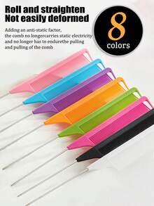 Professional Tail Comb Set, Includes Tail Comb, Parting Comb, Stainless Steel Tail Comb, Anti-Static Comb, Braiding Comb, Fine Tooth Tail Comb, Highlight Comb, Multi-Functional, Suitable For Normal Hair, Candy Colored Hair, Ideal For Bridal Hairstyles, Hair Salons, Salons And Home Use. - Multicolor - View 4