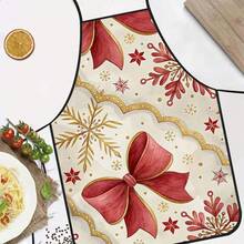1pc Christmas Watercolor Bow & Snowflake Apron, Vintage Wavy Lace Holiday Print, Suitable For Bakers, Pastry Chefs, BBQ Enthusiasts, Florists, Gardeners, Handcrafters, Nail Artists, Home Kitchen Workers, Christmas Holiday Gift Apron - Multicolor - View 12