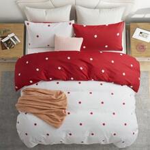Soft Brushed Microfiber Duvet Bedding Set Wave Pattern For Household Bedroom - Red and White Dotted - View 4