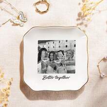 CFUNIQ Personalized Ceramic Photo Ring Tray, Storage Box, Jewelry Dish, Gift For Best Friend/BFF, Customized Jewelry Ring Dish, Wedding Gift, Bridesmaid Invitation Gift Box, Women's Room Decor, Bedroom Decor, Organization And Storage, Desktop Storage, Customizable Items, Christmas, Bride, Wedding Day Bridesmaid Gift, Ring Holder, Earrings, Jewelry. - Gold-plated Ceramics - View 8