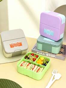 4-Clip Reinforced Sealed Square 3-Compartment Lunch Box With Matching Utensils, 3-Section Divided Food Separation, Secure Snap Closure Leak-Proof, Easy To Clean And Maintain, Practical Meal Prep Container For Main Course And Side Dishes - Multicolor - View 1