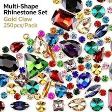 250pcs/Pack, Assorted Shapes, Multi-Color Rhinestones, Colorful Hand-Sewn Crystals, Gold Claw, Clothing, Apparel, Shoes, Hats, Bags DIY Materials, Accessories - Assorted Shapes Gold Claw 250pcs - View 9