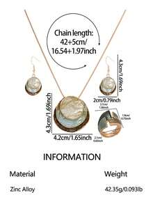 Cring Coco 4Pcs Women Retro Layered Green Gradient Enamel Jewelry Set, Irregular Snake Chain Necklace Drop Earrings Adjustable Ring Boho Statement Accessories - Geometry 1 - View 10