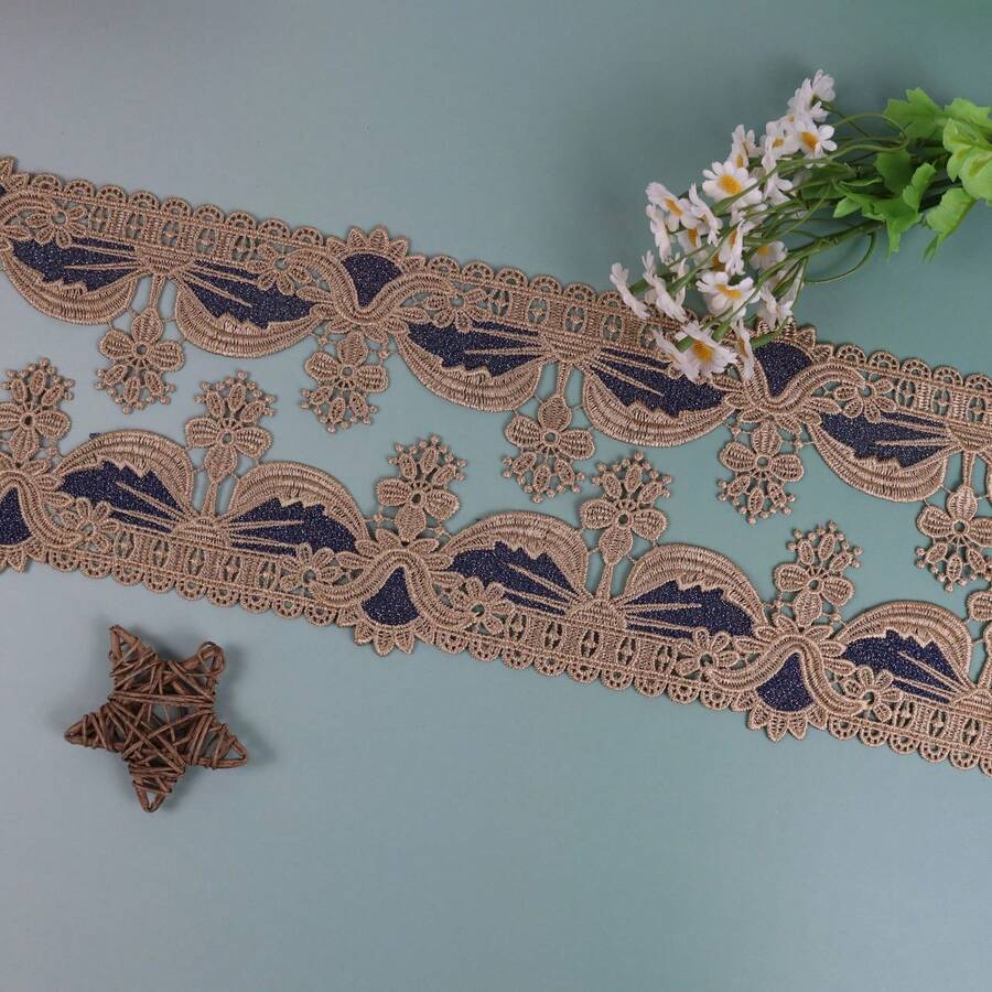 1 Yard Dual-Color Water-Soluble Embroidered Lace Trim, 8CM Wide, Home Textile Fabric Soft Furnishing Curtain Edging Accessory - Multicolor - View 1