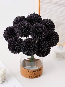1/4/8/16/24 pièces Boule de chrysanthème artificielle, pissenlit, bouquet mixte d'hortensias, décoration de bouquet de mariée, convient pour la maison, le bureau, le café, la fête, la décoration de mariage, la Saint-Valentin, l'anniversaire, la remise des diplômes, la décoration d'automne - Noir - Voir 3
