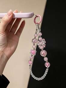 Tali Gelang Ponsel Manik-Manik Transparan Warna Pink Kawaii, Rantai Ponsel Liontin Kupu-Kupu Transparan, Aksesori Ponsel Anti Jatuh Modis untuk Anak Perempuan - MultiWarna - View 3