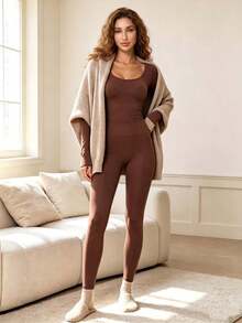 2pcs/Set Women's Winter Clothing 2-In-1 With Built-In Padding, Comfortable Minimalist Slimming Warm Pajama Set - Multicolor - View 7