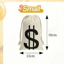 3pcs Canvas Natural Money Bags With Drawstring Closure And Dollar Sign Design, Suitable For Toy Party Gifts, Bank Robbery Cowboy Pirate Theme, Handbag Pouch - Multi-color - View 10
