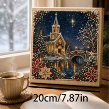 1pc Christmas Pearl Diamond Painting Kit With Frame, Christmas Pearl Beading Handmade, Gemstone Diamond Stickers Home Wall Decor, Relaxing Creative Hobby 20*20cm - A - View 11