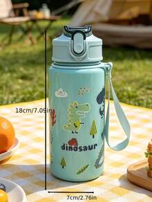 1pc 500ml Cute Portable Sports Water Bottle With Straw, Cartoon Dinosaur Pattern Cup, Suitable For Camping, Outdoor, Home, Halloween, Mug, Gift, Autumn, Christmas Gift, Cup - Multicolor - View 7