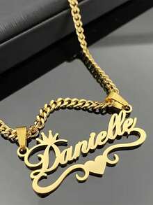 Customized Stainless Steel Necklace In Street Hip-Hop Style, Can Be Engraved With Exclusive English Name, Suitable For Fashionistas To Wear Daily, Attend Parties, Banquets, Music Festivals And Other Occasions, Also Can Be Used As Jewelry Accessory. It Is A Surprise Gift For Christmas, Thanksgiving And Birthday. - Yellow Gold - View 2