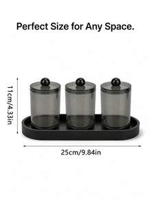 Bathroom Vanity Storage Set: Minimalist Plastic Cosmetic Organizer With Black Silicone Tray And Cotton Pad/Swab Holder - Multicolor - View 6
