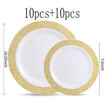 1/20/25/50pcs Luxury Gold Floral Hollow Rim Round Plate Set, Large Capacity Stackable Packaging, Elegant Gold Hollow Lace Design, Great For Photography And Atmosphere, Suitable For Theme Parties, Outdoor Gatherings, Store Events, Home Dinners, Bulk Purchase Party Decoration Plates - White With Gold Trim - View 13