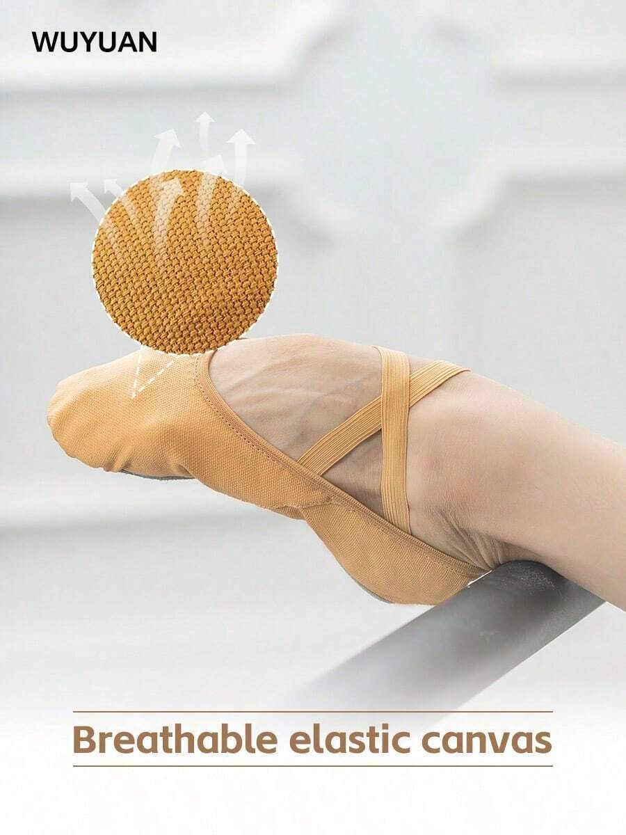 Wuyuan Zapatos de lona profesionales sin cordones (blanco) - Adecuados para ballet, jazz y yoga - Camel - Ver 1