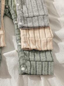 3pcs/Set Baby Boy Autumn/Winter Warm Fleece Solid Color Long Sleeve Snap Button Open Crotch Rompers - Multicolor - View 6