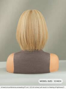 NAMM Wig Bob Pendek Lurus Pirang Elegan 12 Inci dengan Poni, Wig Serat Sintetis Tahan Panas yang Modis dan Alami untuk Pemakaian Sehari-hari dan Pesta Wanita - Sorot Pirang - View 4