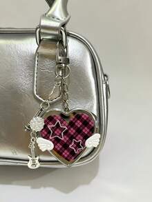 1Pc Korean Ancient Love Small Wing Mirror, Bag Hanging Ins Style Note Guitar Pendant Keychain, Y2K Portable Heart Shaped Small Mirror Key Chain - Multicolor - View 8