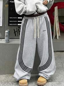 Men's Sports Casual Fashion Sweatpants, Striped Design, Drawstring Waistband, Suitable For Indoor And Outdoor Wear, Multiple Colors Available, Perfect As Couple Gift - Light Grey - View 2