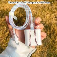 5pcs 2D Flat Design Baseball Element Pattern Phone Charger Protection Set Charger Head Cover + Cable Protector + Storage Rope + Data Cable Protector Wrap Rope, Suitable For IPhone 20W/18W Charger - Multicolor - View 5