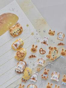 1 Metal Nail Art Luxury Sticker, Popular On Little Red Book, Cute Ribbon Nail Charm Sticker, Bunny Bread Sticker, Decorative Nail Art Sticker - Multicolor - View 1