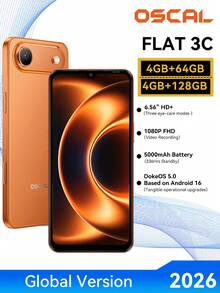 Blackview OSCAL FLAT 3C Unlocked 4G Smartphone, Android 16 System, 6.56-Inch HD+ Display, Octa-Core Processor, 4GB+8GB Expandable Memory, 64GB/128GB ROM, Max 1TB SD Card Expansion, 13MP+32MP Dual Camera, Side Shortcut Key, 5000mAh Large Battery, 3 Card Slots, Dual SIM Dual Standby (Charger Not Included) - Orange - View 2