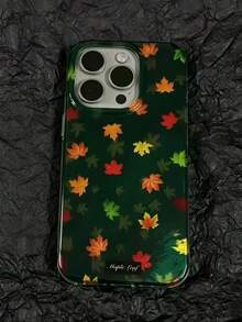 1PC Green Maple Leaf Foil Texture Phone Case Compatible With Apple 16Promax Full Coverage Large Hole Protective Cover 17pormax Anti-Drop 17/16Pro/15plus/14Pro/13Promax/12/11 Protective Shell - Multicolor - View 3