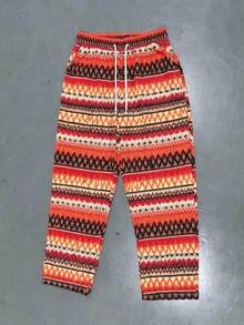 Men's Casual Beach Pants, Featuring INS Style Bohemian Orange Print With Sublimated Multi-Color Geometric Horizontal Stripes - Multicolor - View 5