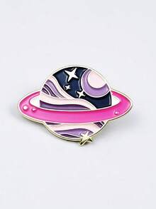 1件夢幻星系行星金屬合金圓形胸針，女性日常包包配件 - 彩色 - 查看 9