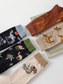 Men's Vintage Desert Camel Jacquard Mid-Calf Socks, Ins Style Versatile Casual Long Socks, Breathable Soft Comfortable Socks, Suitable For Daily Wear - Multicolor - View 8
