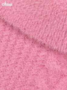 CHUU Heart & Letter Embroidered Knit Top For Women, Off-Shoulder Asymmetric Long Sleeve Cropped Sweater, Autumn/Winter - Pink - View 8