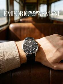 Armani Đồng hồ đeo tay nam cao cấp chronograph, vỏ thép không gỉ, mặt số đen vân nổi, dây da họa tiết da cá sấu, phù hợp cho công việc, du lịch và đi làm trong thành phố - Một cỡ - Xem 3