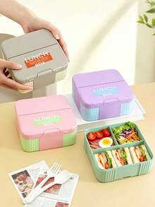 4-Clip Reinforced Sealed Square 3-Compartment Lunch Box With Matching Utensils, 3-Section Divided Food Separation, Secure Snap Closure Leak-Proof, Easy To Clean And Maintain, Practical Meal Prep Container For Main Course And Side Dishes - Multicolor - View 7