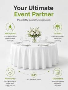 1/3/5Pcs Disposable Solid Color PEVA Tablecloth, Minimalist Style, 84inch Round Tablecloth, Suitable For Birthday Party, Wedding, Holiday Reception, Christmas Table Decoration, White - View 7