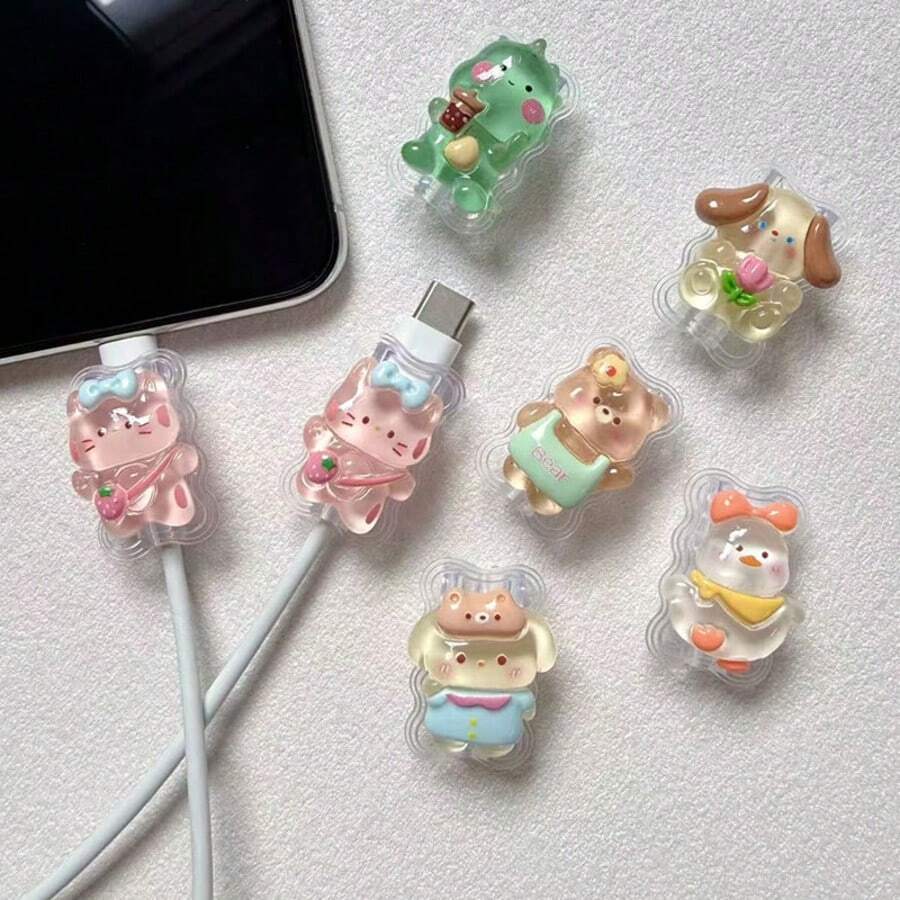 2pcs Cartoon Cute Data Cable Protectors, Compatible With Apple Phone Accessories Data Cable Protectors - Durable, Anti-Break, Elegant Design - Multicolor - View 1