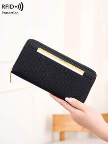 FOREVER MIYIN RFID Blocking Women Long Zip Around Wallet, Crocodile & Woven, Large Capacity Multi‑Card Slots Back & Coin Pocket, Phone‑Compatible Daily Travel - Multicolor - View 3
