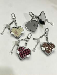 1Pc Korean Ancient Love Small Wing Mirror, Bag Hanging Ins Style Note Guitar Pendant Keychain, Y2K Portable Heart Shaped Small Mirror Key Chain - Multicolor - View 2