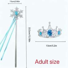 2pcs Blue Rhinestone Crown & Magic Wand Set, Includes 1 Fairy Wand And 1 Crown, Silver Snowflake Scepter With Ribbon Decoration, Party Ball Cosplay Costume Accessories, Stage Performance Photo Props, Birthday Party Dress-Up Accessories, Dreamy Princess Style,Halloween - Blue - View 9