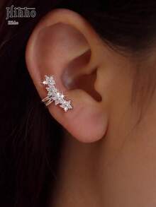 Hihho 1pc Galaxy Style Rhinestone Floral Cluster Ear Cuff, C-Shaped Ear Clip, No Piercing Required, Women's Party Atmosphere Ear Jewelry, Daily Accessory - Ear Cuff - View 5