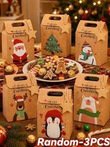 1/3/6/12/24pcs Christmas Party Gift Boxes, Kraft Paper Gift Boxes With Santa Claus And Christmas Tree Pattern, With Paper Tags, Suitable For Gifts, Party Favors And Christmas Decorations - Multicolor - View 10