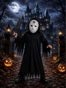 Fantasia Jason Com Motoserra e Máscara com Túnica Capuz Halloween Criança - Preto - Visão 7