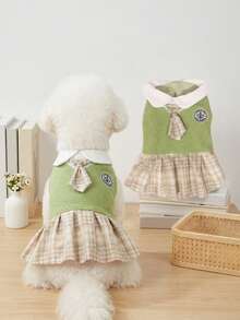 Happy Dog Polyester Pet JK Skirt, Comfortable And Cute Knit Outfit, Suitable For Small And Medium Dogs And Cats, Year-Round Use (Not Suitable For Large Dogs) - Green - View 11