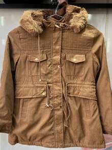 Casaco Parka de Sarja Plus Size Pelúcia Com Capuz Removível E ajuste Na Cintura E Bolsos  Casual    Jeans    Botão  Zíper    casaco feminina  Noite  Diário    inverno - Marrom Claro - Visão 5