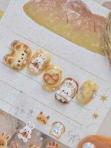 1 Metal Nail Art Luxury Sticker, Popular On Little Red Book, Cute Ribbon Nail Charm Sticker, Bunny Bread Sticker, Decorative Nail Art Sticker - Multicolor - View 6