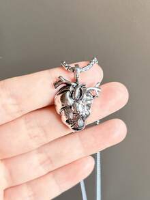 1pc Punk Style Heart Decor Women's Necklace - Silver - View 5