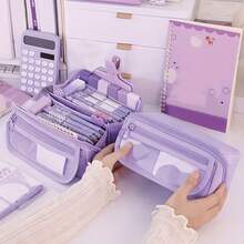 Large Capacity Pencil Case - Transparent Multi-Layer Design, Portable Desktop Storage, Soft Fabric, Multiple Compartments, Suitable For Office Use, Durable Zipper. Accessories Not Included. Back To School Essential, Stationery, Pencil Pouch, Backpack - W - View 5