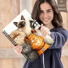 1pca A5 Cartoon Group Cats & Funny Dog Watercolor Spiral Notebook, 25 Sheets (50 Pages) With High Quality Paper, Portable For Note Taking, Studying Creative Writing Ideal For Students, Professionals Artistic Design Lovers - Rectangle - View 6