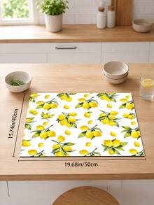 1pc Yellow Lemon & Green Leaf Pattern Absorbent Table Mat, Fresh Pastoral Style, Water-Absorbent Fabric, Rectangular Edged Design, Stain-Resistant & Heat-Insulating Countertop Protector, Suitable For Kitchen Sink, Dish Drying, Daily Home Decor - Multicolor - View 10