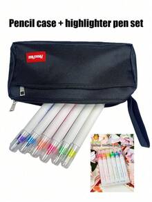 1pc/1set Minimalist Black Pencil Case, Large Capacity Stationery Storage, Durable And Sturdy, Suitable For Classroom Learning, Daily Storage, Office, School, Home Use, Back To School Season Essential - A - View 8