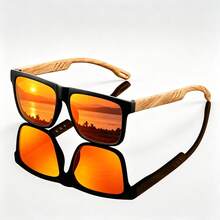 Unisex Square Wood Grain Temple Glasses, Coated Lenses, Suitable For Daily Wear, Driving, Travel, Outdoor - Multicolor - View 7