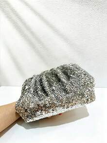 Dedoo 女款晚宴手拿包，雲朵褶皺抽繩設計，亮面夜店派對風，適合舞會、宴會、婚禮、約會之夜，四季皆宜 - 銀色 - 查看 5